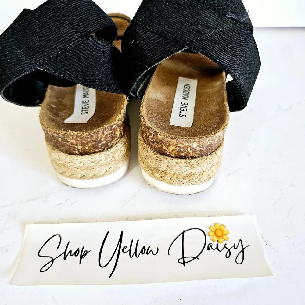 Steve Madden Kimmie Black Elastic Espadrille Platform Sandal‎ Womens 6M Summer